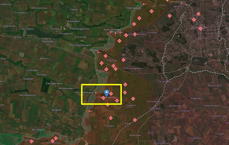 Tình hình giao tranh tại Novomykhailivka theo bản đồ Deep State tính đến ngày 26 tháng 5 năm 2024. Tình hình giao tranh tại Novomykhailivka theo bản đồ Deep State tính đến ngày 26 tháng 5 năm 2024.