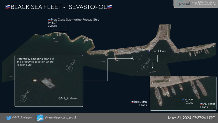 Hình ảnh vệ tinh ghi tại cảng Sevastopol vào ngày 31/5/2024. Hình ảnh vệ tinh ghi tại cảng Sevastopol vào ngày 31/5/2024.