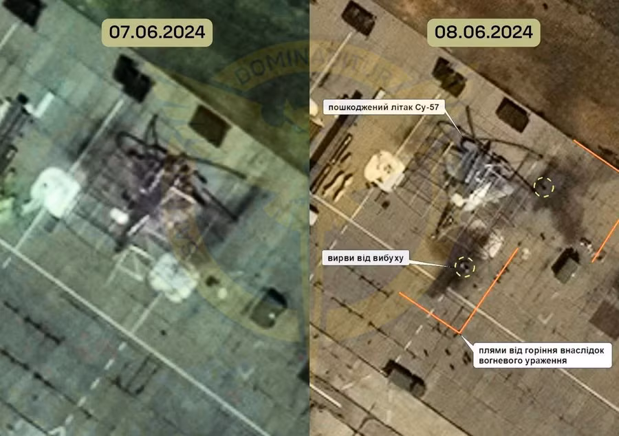 Tổng cục Tình báo Ukraine đăng tải bức ảnh với chú thích phá hủy tiêm kích Su-57 Felon. Tổng cục Tình báo Ukraine đăng tải bức ảnh với chú thích phá hủy tiêm kích Su-57 Felon.