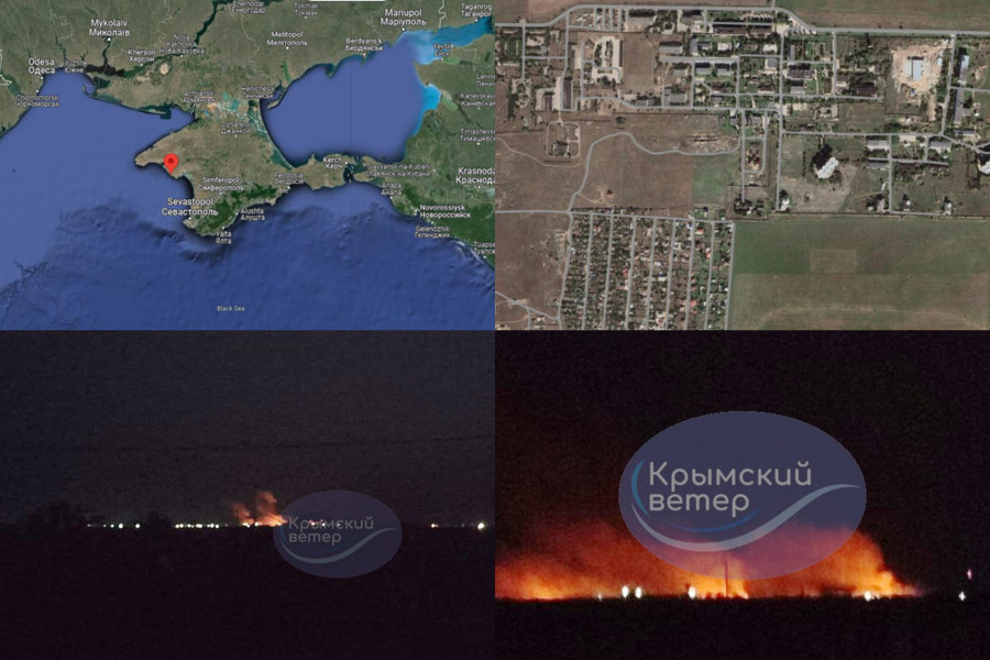 Đám cháy lớn tại trung tâm liên lạc không gian của Quân đội Nga ở làng Vitine thuộc bán đảo Crimea. Đám cháy lớn tại trung tâm liên lạc không gian của Quân đội Nga ở làng Vitine thuộc bán đảo Crimea.