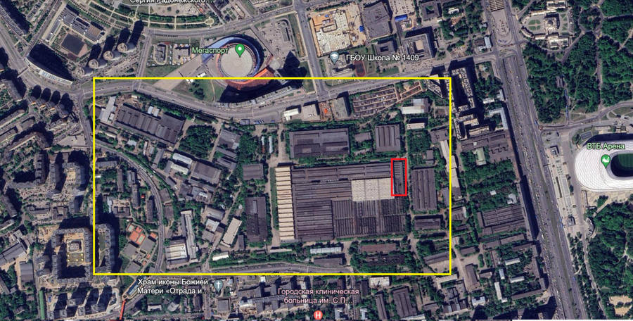 Khuôn viên nhà máy sản xuất máy bay MiG và vị trí nhà xưởng bị cháy.