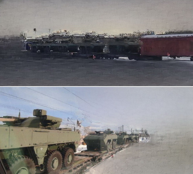 Đoàn xe bọc thép chở quân Bumerang của Nga được cho là trên đường ra tiền tuyến. Đoàn xe bọc thép chở quân Bumerang của Nga được cho là trên đường ra tiền tuyến.