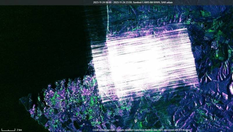 Hình ảnh do vệ tinh Sentinel-1 chụp lại bị xóa trắng do tác chiến điện tử Nga tác động.