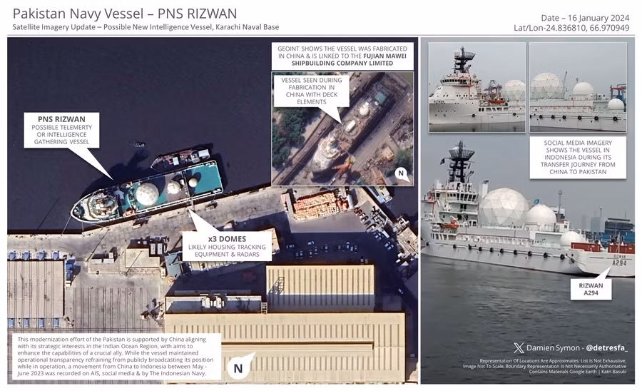 Hình ảnh tàu trinh sát PNS Rizwan mới được Hải quân Pakistan tiếp nhận. Hình ảnh tàu trinh sát PNS Rizwan mới được Hải quân Pakistan tiếp nhận.