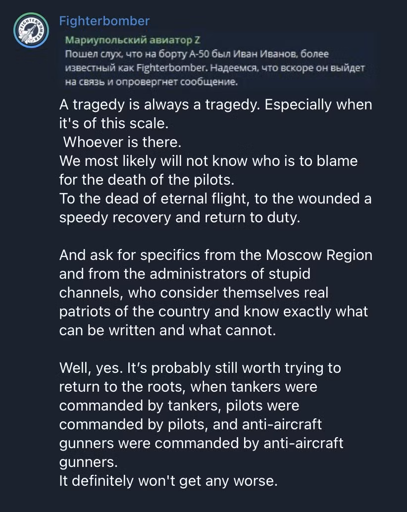 Chuyên gia quân sự nổi tiếng FighterBomber nói về sự việc xảy ra với chiếc A-50 AWACS.