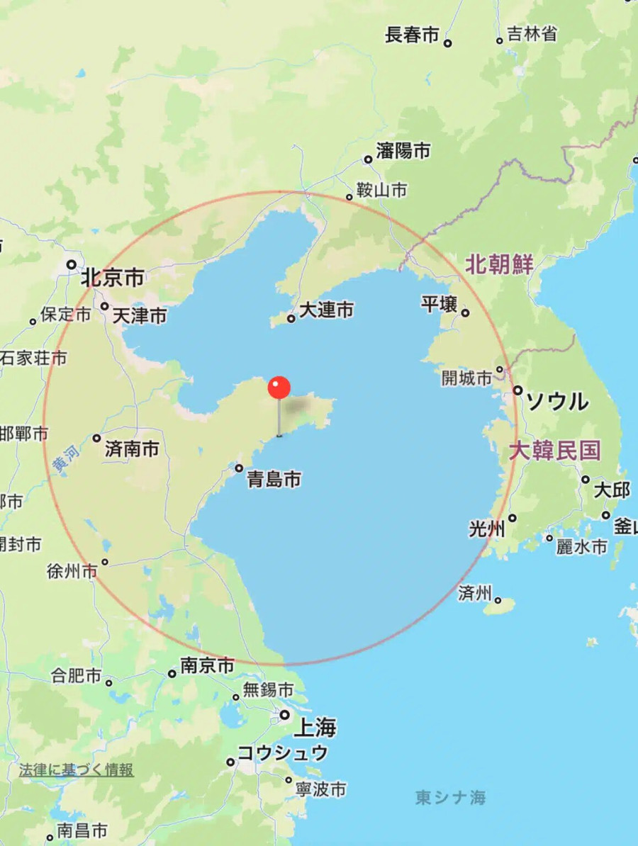 Vùng bao phủ của tên lửa YJ-62 khi được đặt tại Bán đảo Sơn Đông.