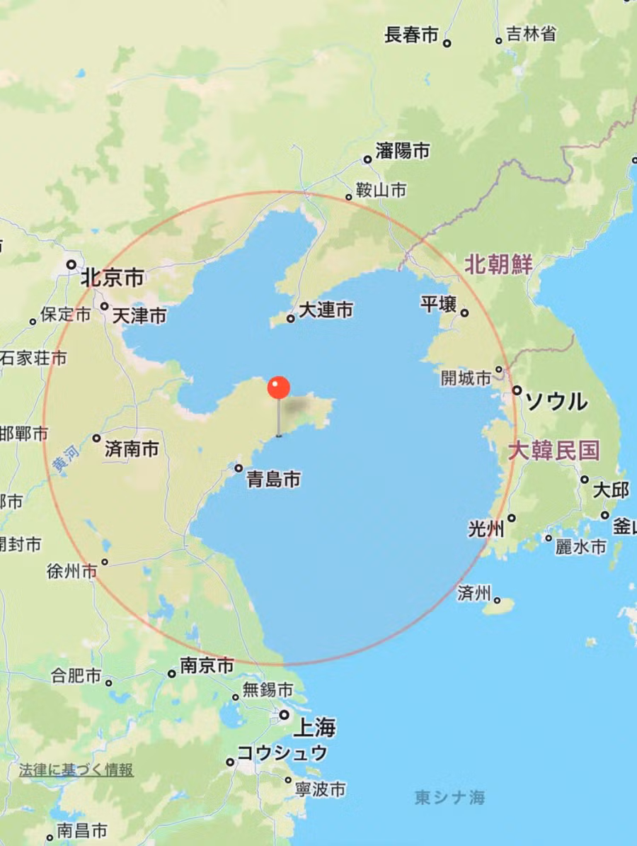 Vùng bao phủ của tên lửa YJ-62 khi được đặt tại Bán đảo Sơn Đông.