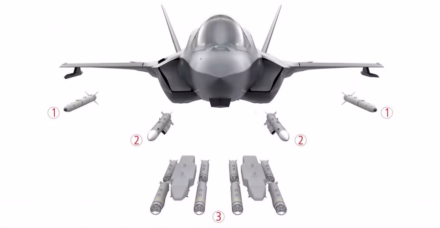 Đề án lắp đặt vũ khí tên lửa mới trên F-35: 1 - ASRAAM; 2 - Meteor; 3 - SPEAR 3.