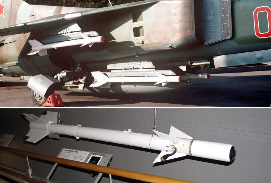 Tên lửa AIM-9 Sidewinder và K-13 của Liên Xô giống hệt nhau về tính năng và hình dáng. Tên lửa AIM-9 Sidewinder và K-13 của Liên Xô giống hệt nhau về tính năng và hình dáng.