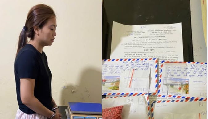 Phạm Thị Phượng cùng số ma tuý bị thu giữ. Ảnh: Công an phường Vĩnh Yên