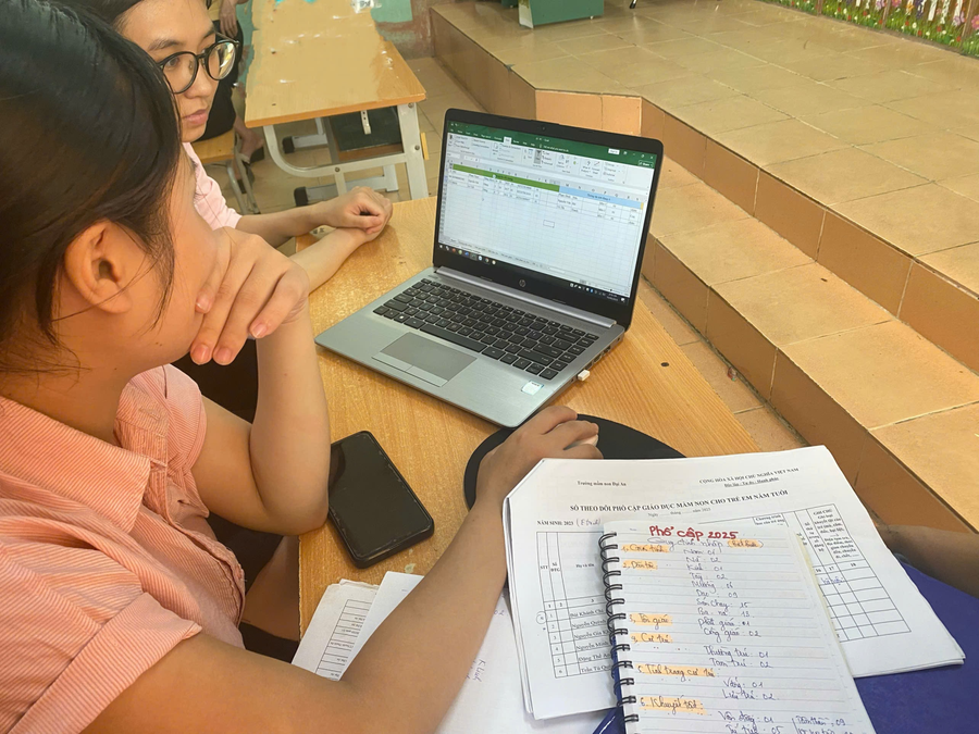 Giáo viên Trường Tiểu học Đại An (Phú Thọ) triển khai công tác điều tra, thống kê phổ cập giáo dục năm 2025. Ảnh: Trường Tiểu học Đại An.