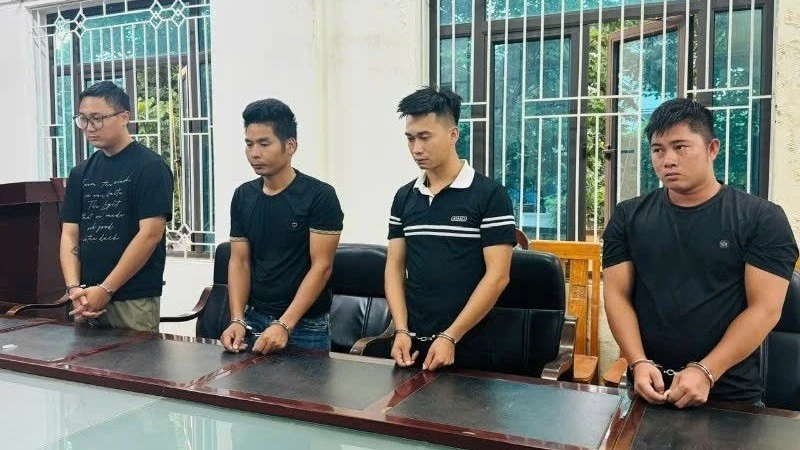Nhóm Khánh, Dũng, Hải và Toàn tại cơ quan công an. Ảnh: Công an tỉnh Vĩnh Phúc