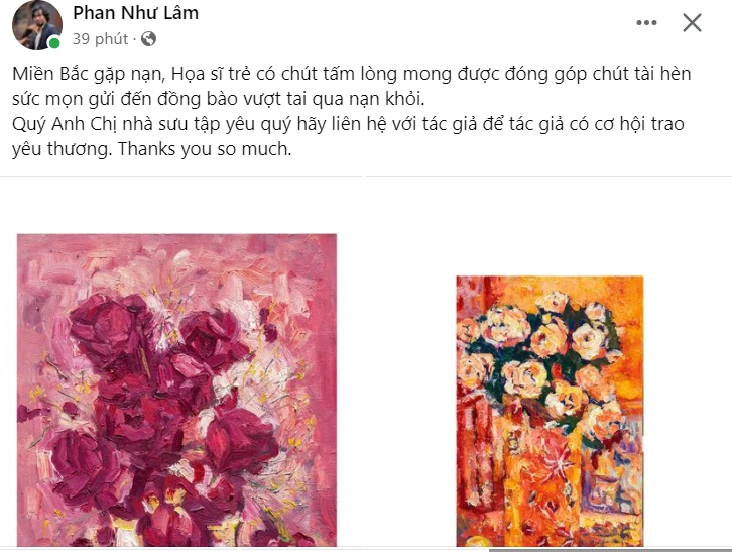 Nhóm các họa sĩ Lê Thế Anh, Phan Như Lâm, Lê Thiết Cương, Đinh Công Đạt, Nguyễn Việt Hà… tham gia bán đấu giá tranh, dự án gây quỹ hỗ trợ đồng bào bị thiên tai.