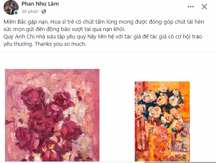 Nhóm các họa sĩ Lê Thế Anh, Phan Như Lâm, Lê Thiết Cương, Đinh Công Đạt, Nguyễn Việt Hà… tham gia bán đấu giá tranh, dự án gây quỹ hỗ trợ đồng bào bị thiên tai.