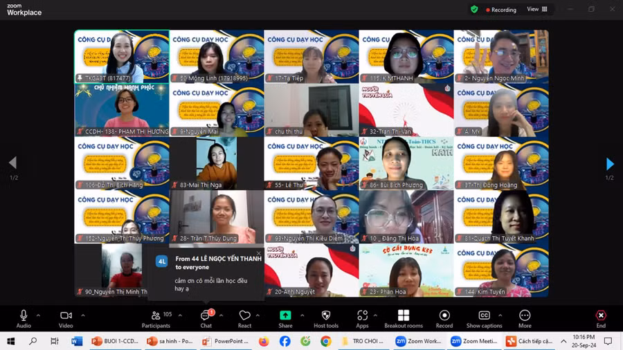 Một buổi học trực tuyến nằm trong khóa học Dạy học tích cực do cô Mai Thị Thu Hà tổ chức lớp. Ảnh: NVCC
