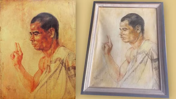 Tác phẩm 'Chân dung nhà sư' của cố họa sư Nam Sơn (trái) bị làm giả (phải).