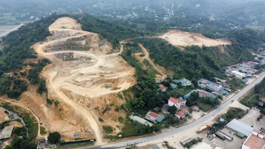 Toàn cảnh khu vực san gạt đất nhìn từ trên cao.