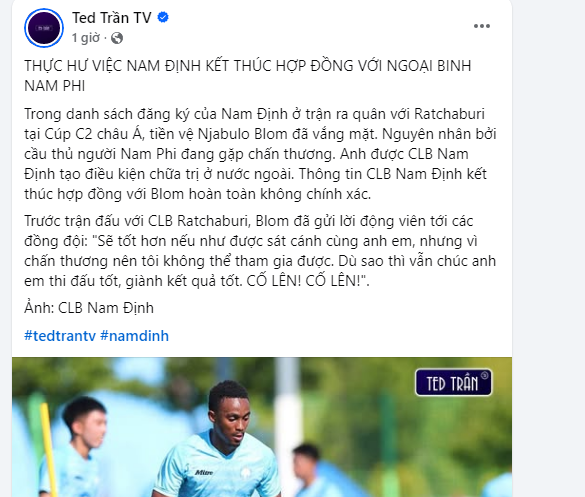 Nhà báo Ted Trần tiết lộ Njabulo Blom đã ra nước ngoài điều trị chấn thương. untitled-9545.png