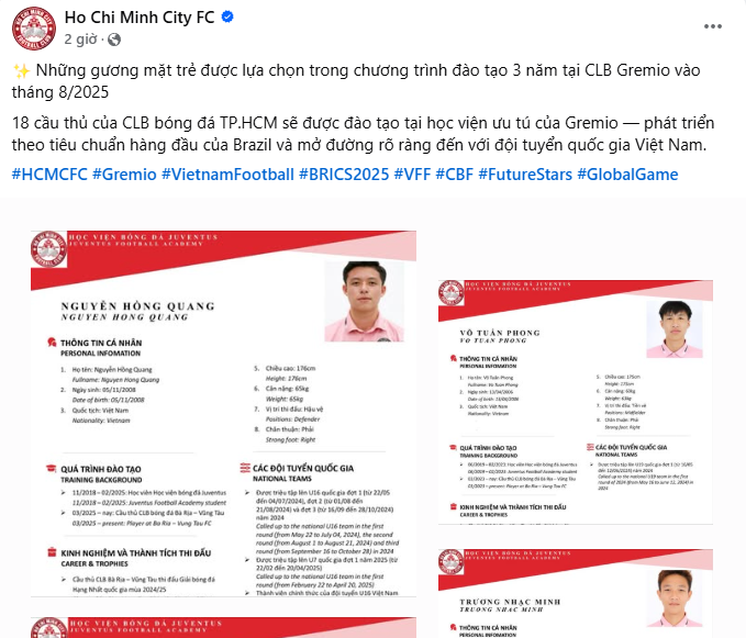 Danh sách các cầu thủ trẻ của CLB bóng đá TPHCM sang Brazil tập huấn. tpchm.png