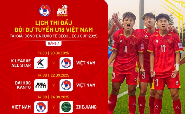 Lịch thi đấu của U18 Việt Nam ở Seoul Eou Cup 2025.