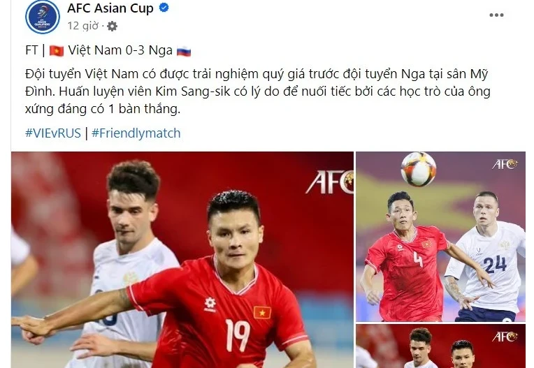 AFC thông tin về thất bại của đội tuyển Việt Nam.