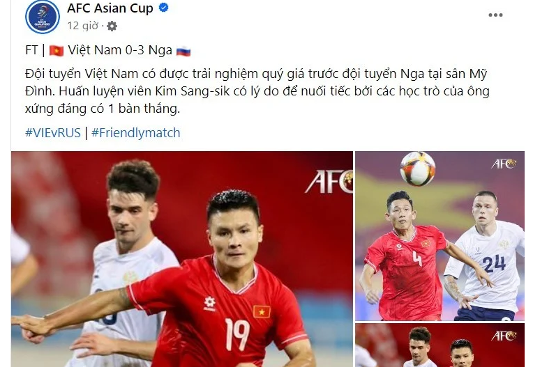 AFC thông tin về thất bại của đội tuyển Việt Nam.