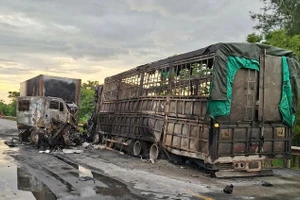 Hai xe cháy rụi sau cú va chạm dữ dội.