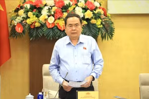 Chủ tịch Quốc hội, Chủ tịch Hội đồng bầu cử Quốc gia Trần Thanh Mẫn phát biểu. Ảnh: Tuấn Anh/TTXVN