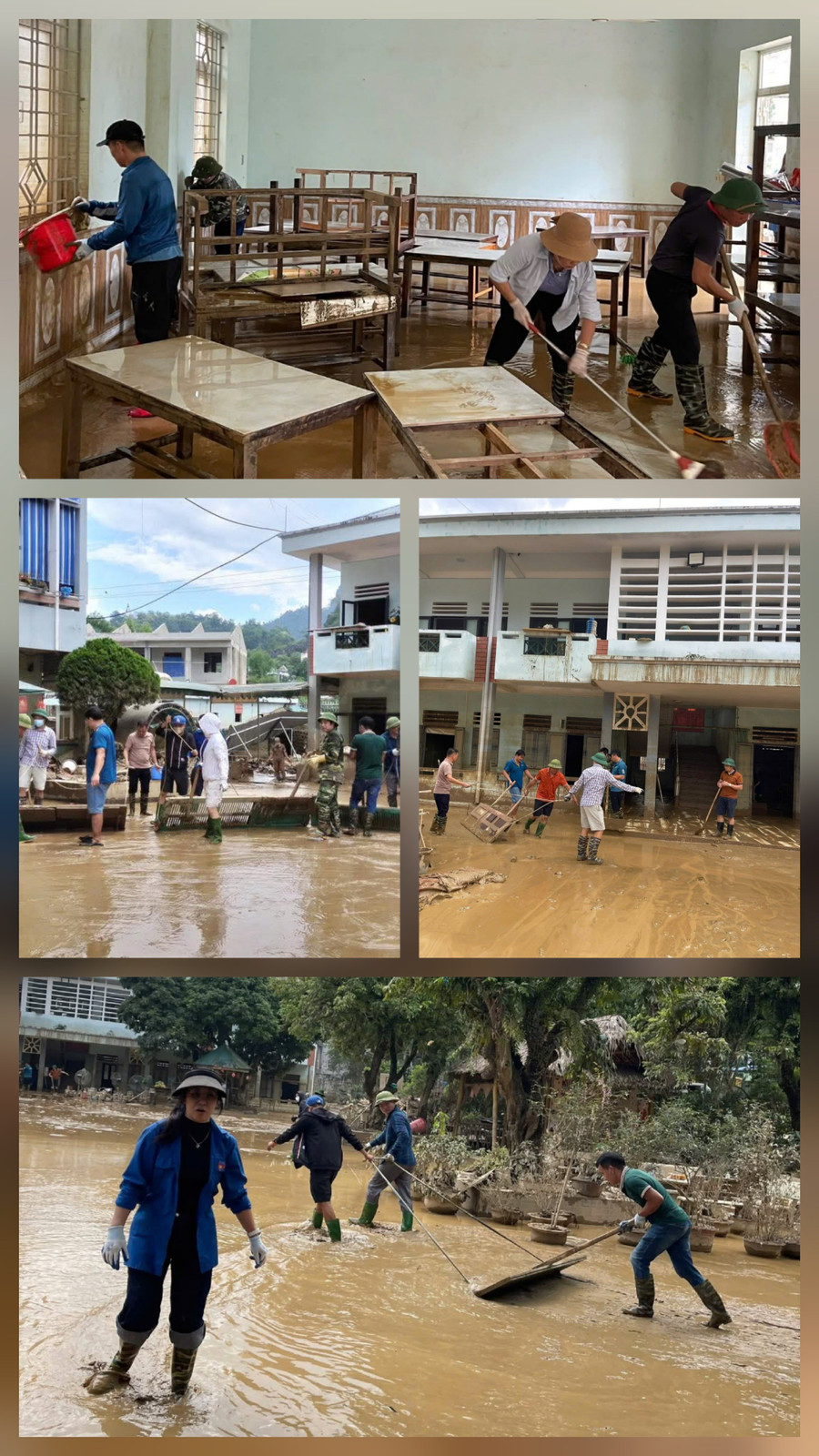 Các thầy cô giáo Trường THPT Tân Trào giúp điểm Trường Tiểu Học Quang Trung (phường Hà Giang 2) dọn dẹp bùn đất. (Ảnh: ĐVCC) 1000042501.jpg