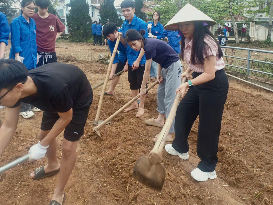 Cô và trò trường THPT Nguyễn Huệ sôi nổi với những hoạt động thực tế.