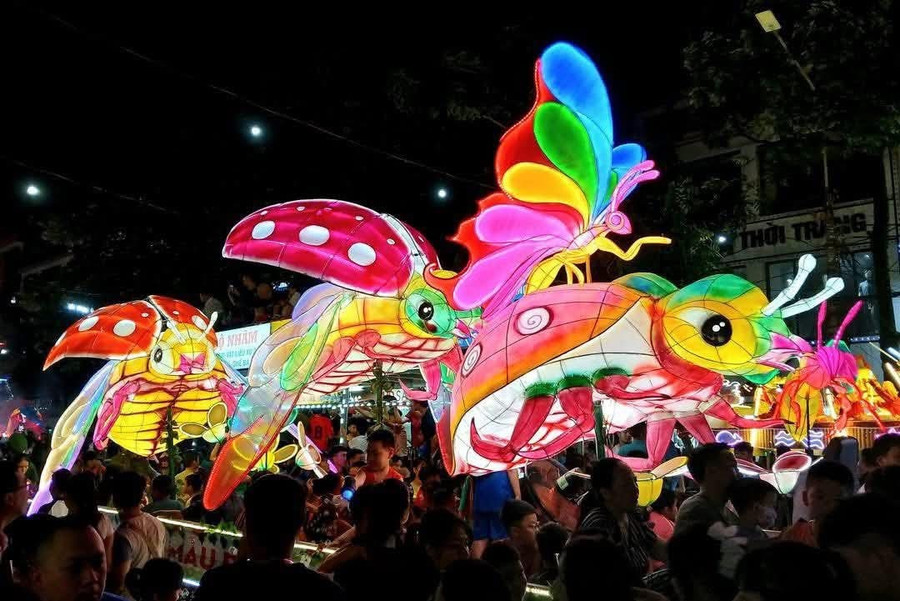 Không chỉ là những chiếc đèn cá chép, đèn ông sao quen thuộc, người dân Tuyên Quang còn biến tấu thành những tác phẩm nghệ thuật di động. 1000040554.jpg