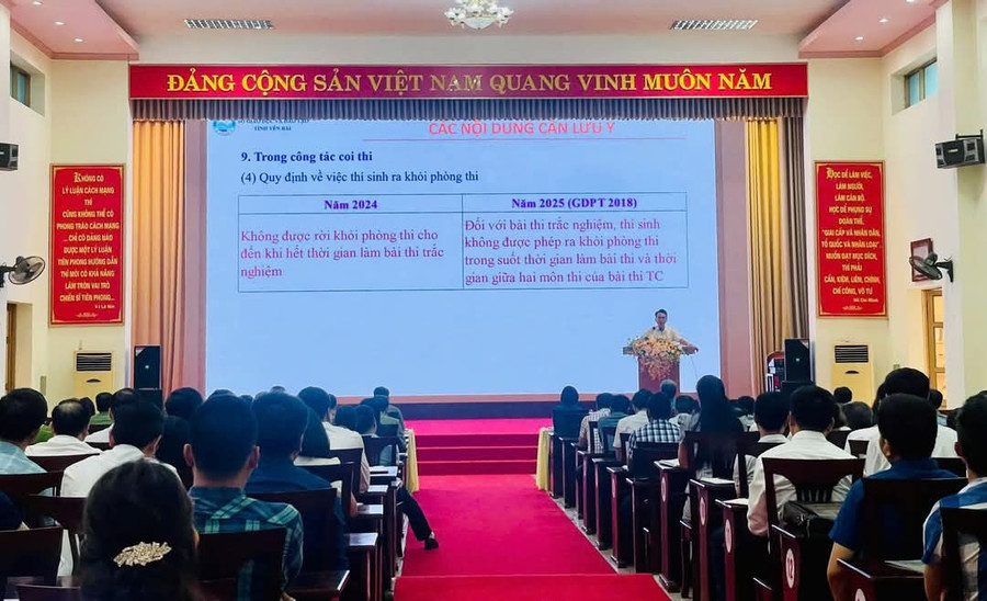 Các đại biểu là cán bộ, giáo viên, công an tỉnh Yên Bái tập huấn chuẩn bị cho các kỳ thi.