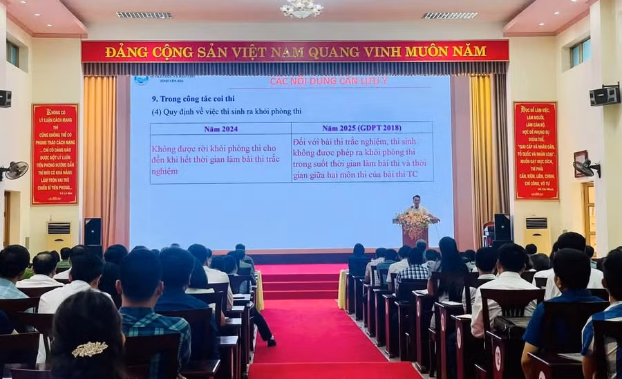 Các đại biểu là cán bộ, giáo viên, công an tỉnh Yên Bái tập huấn chuẩn bị cho các kỳ thi.