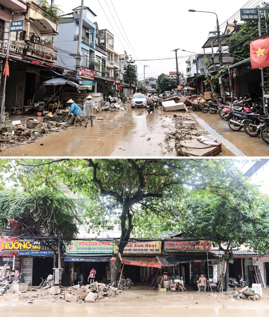 Người dân bắt đầu dọn dẹp bùn đất sau khi nước rút. 1000042409.jpg