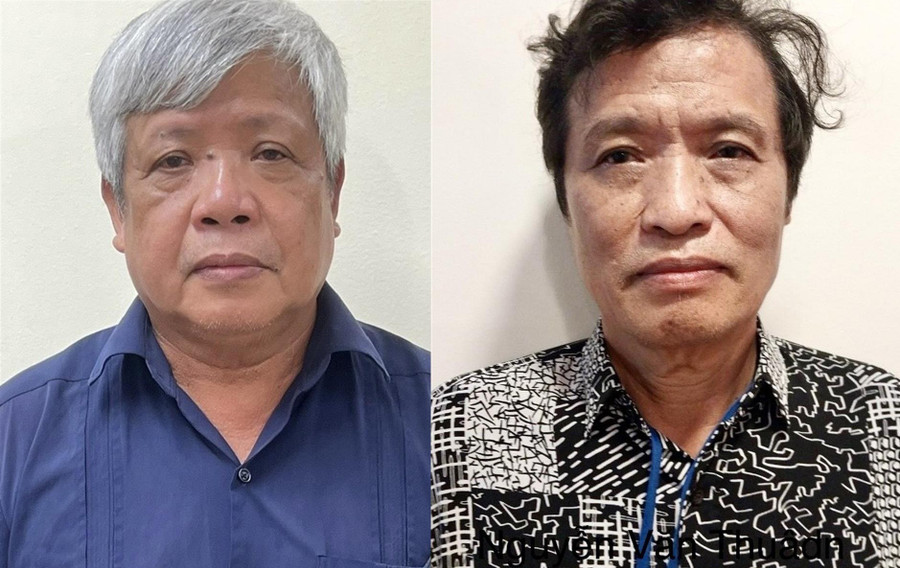 Các bị can Nguyễn Linh Ngọc (trái) và Nguyễn Văn Thuấn.