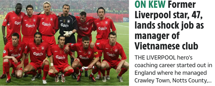 Tờ SunSport viết về thông tin cựu ngôi sao Liverpool Harry Kewell dẫn dắt đội bóng Việt Nam. hanoi.png