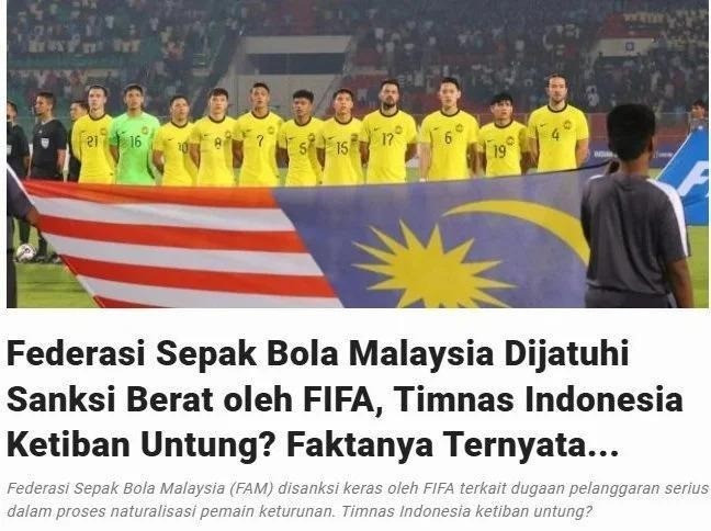 Trang Tvonenews của Indonesia đưa tin Liên đoàn bóng đá Malaysia bị FIFA phạt nặng liên quan đến việc nhập tịch trái quy định. malaysia.jpg