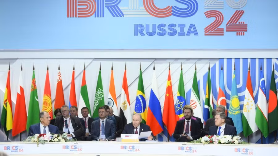 Tổng thống Nga Vladimir Putin phát biểu trong cuộc họp mở rộng của các nhà lãnh đạo BRICS tại Kazan, Nga, ngày 23/10/2024