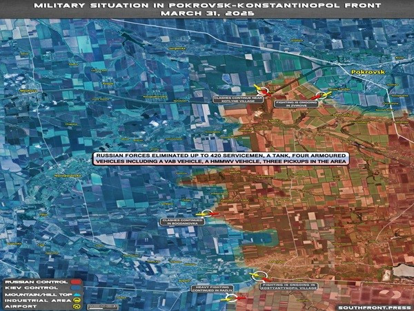 Sơ đồ chiến sự ở phía nam Donetsk, ngày 31/3/2025.