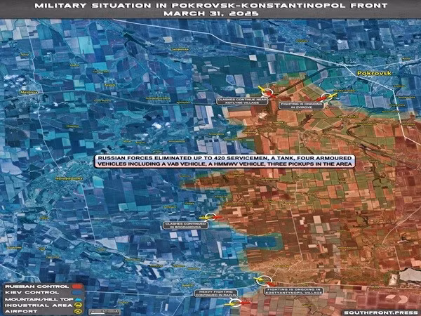Sơ đồ chiến sự ở phía nam Donetsk, ngày 31/3/2025.