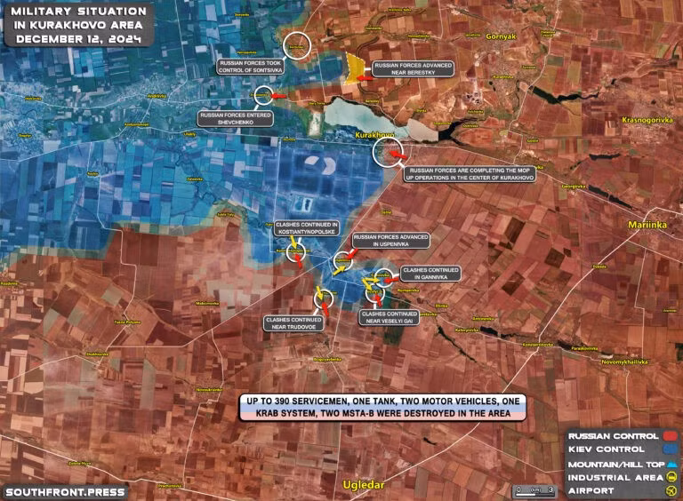 Sơ đồ chiến sự ở mặt trận Donbass, ngày 12/12/2024.