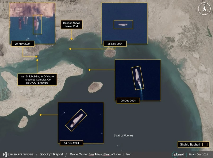 Tàu sân bay không người lái Shahid Bagheri được cho là bắt đầu các cuộc thử nghiệm trên biển đầu tiên.