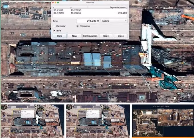 Công trường nhộn nhịp, với cần cẩu và vật liệu có thể nhìn thấy, cho thấy nỗ lực tập trung đóng tàu cao độ của Nga.