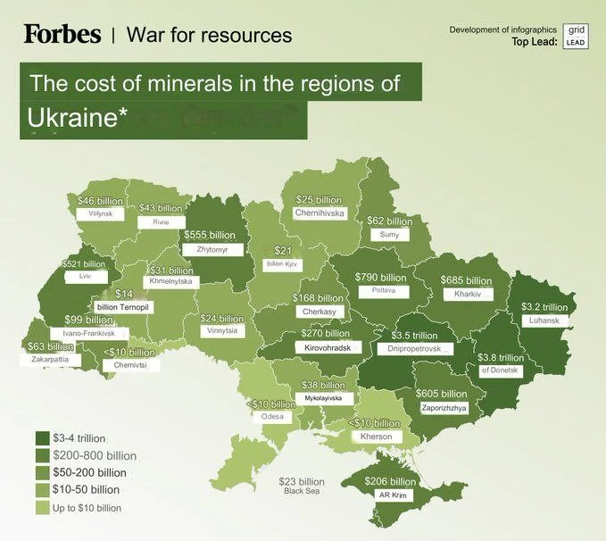 Forbes công bố bản đồ giá trị tài nguyên thiên nhiên ở Ukraine