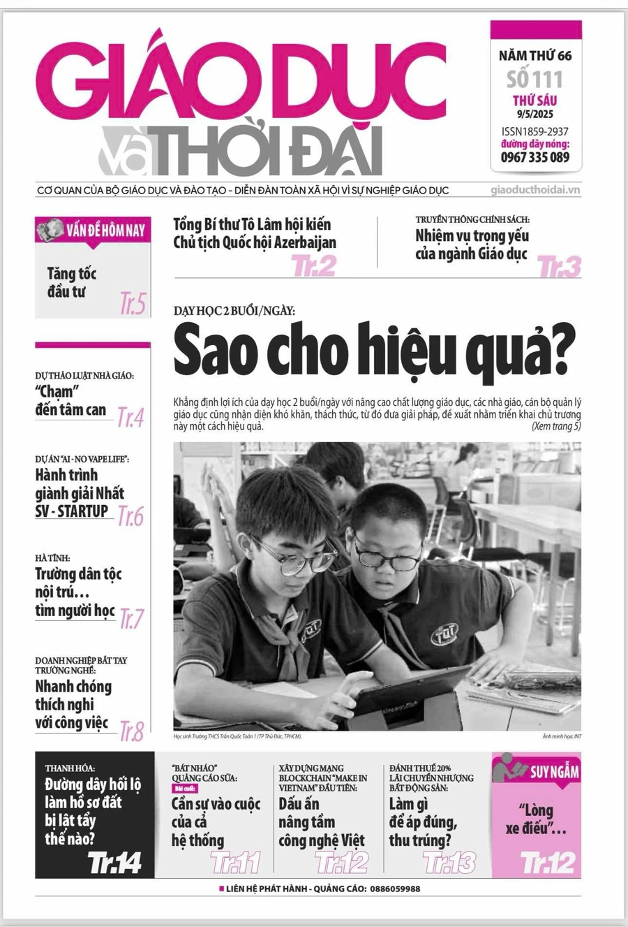 Tin tức báo in 9/5: Dạy học 2 buổi/ngày, sao cho hiệu quả?