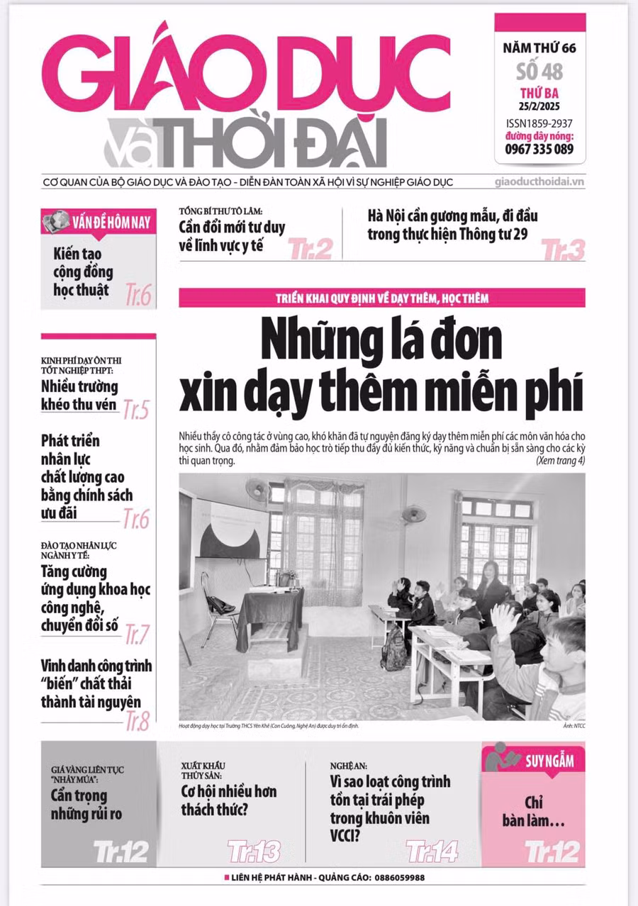 Tin tức báo in 25/2: Những lá đơn xin dạy thêm miễn phí
