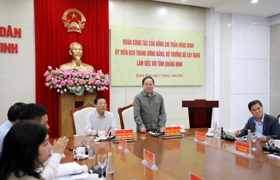 Ông Quản Minh Cường, Bí thư Tỉnh ủy Quảng Ninh phát biểu tại buổi làm việc.