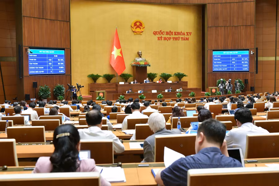 Kết quả biểu quyết điện tử cho thấy, 432/432 đại biểu Quốc hội tham gia biểu quyết tán thành. 