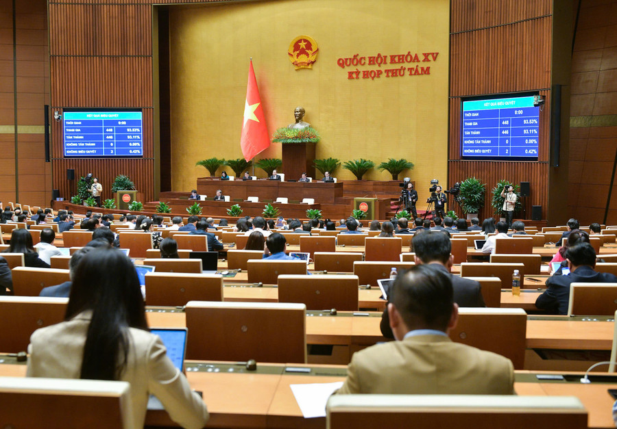 Có 446/448 đại biểu Quốc hội tham gia biểu quyết tán thành, chiếm 93,11% tổng số đại biểu Quốc hội.