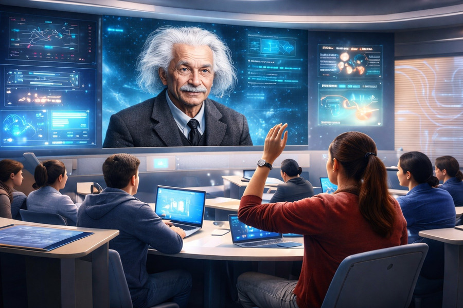 Avatar có ngoại hình giống nhà khoa học Albert Einstein được đưa vào giảng dạy với AI.